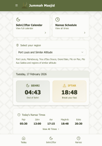Namaz Times Mauritius Jummah Masjid Web App available